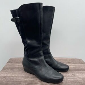 Ecco finola 40 black leather soft sole gorpcore classic trendy stretch tall boot